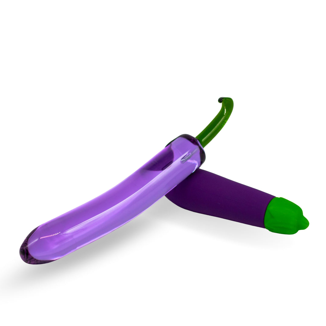 egg plant glass dildo vibrator combo