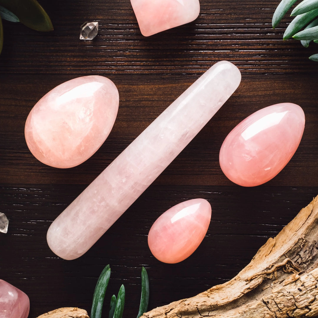 Rose Quartz Yoni Egg and Yoni Wand - 1
